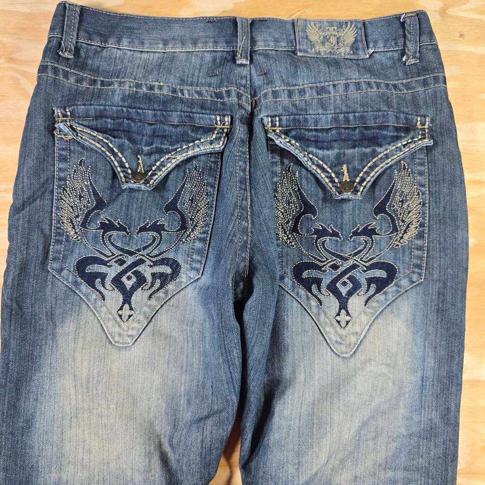 Y2K Embroidered Antik Denim Mens Wing Pocket Jeans Size 36